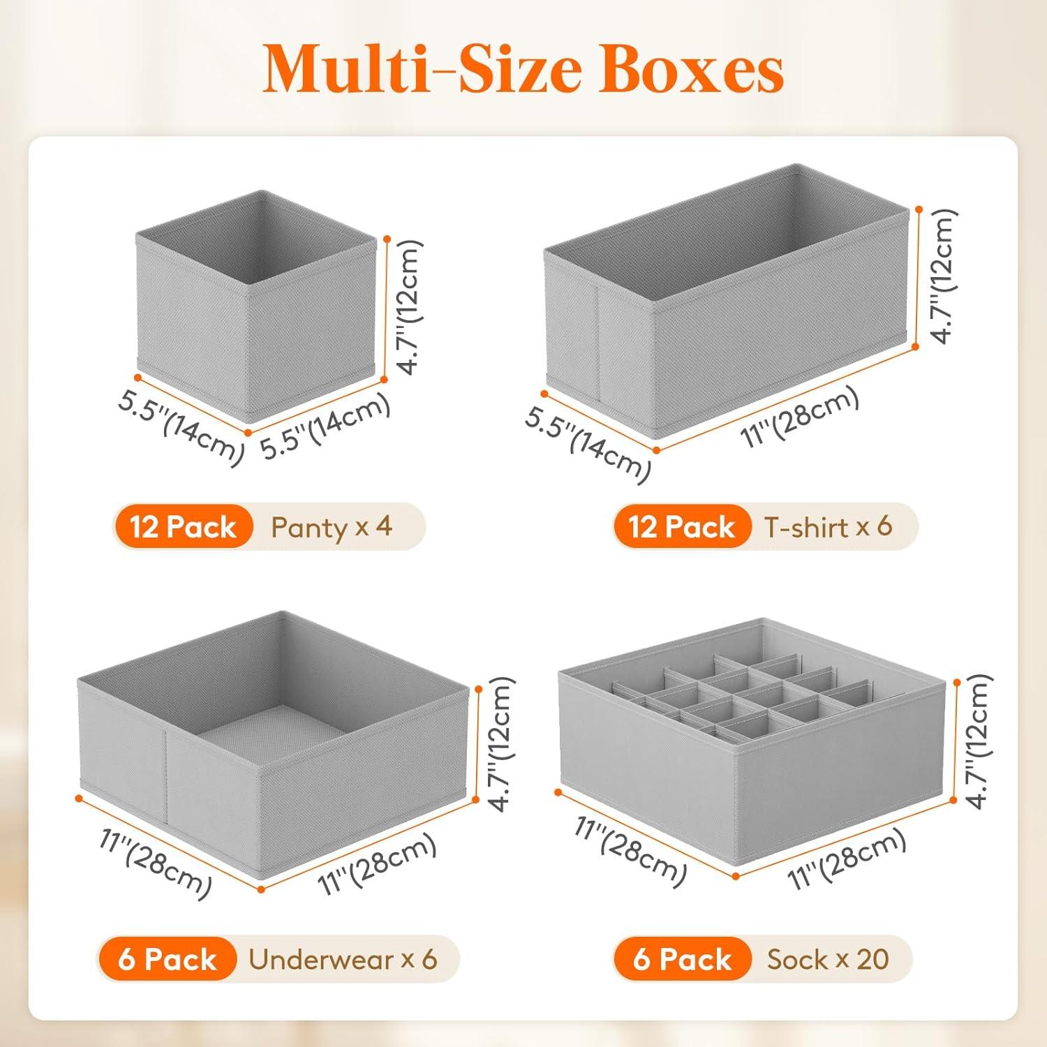 image:imageLifewit Underwear Drawer Organizer for Closet 12 Pack 3 Sizes Dresser Organizer Dividers Deep Fabric Foldable Drawer Storage Organizer Bins for Clothes Sock Bra Lingerie UndiesLight Gray