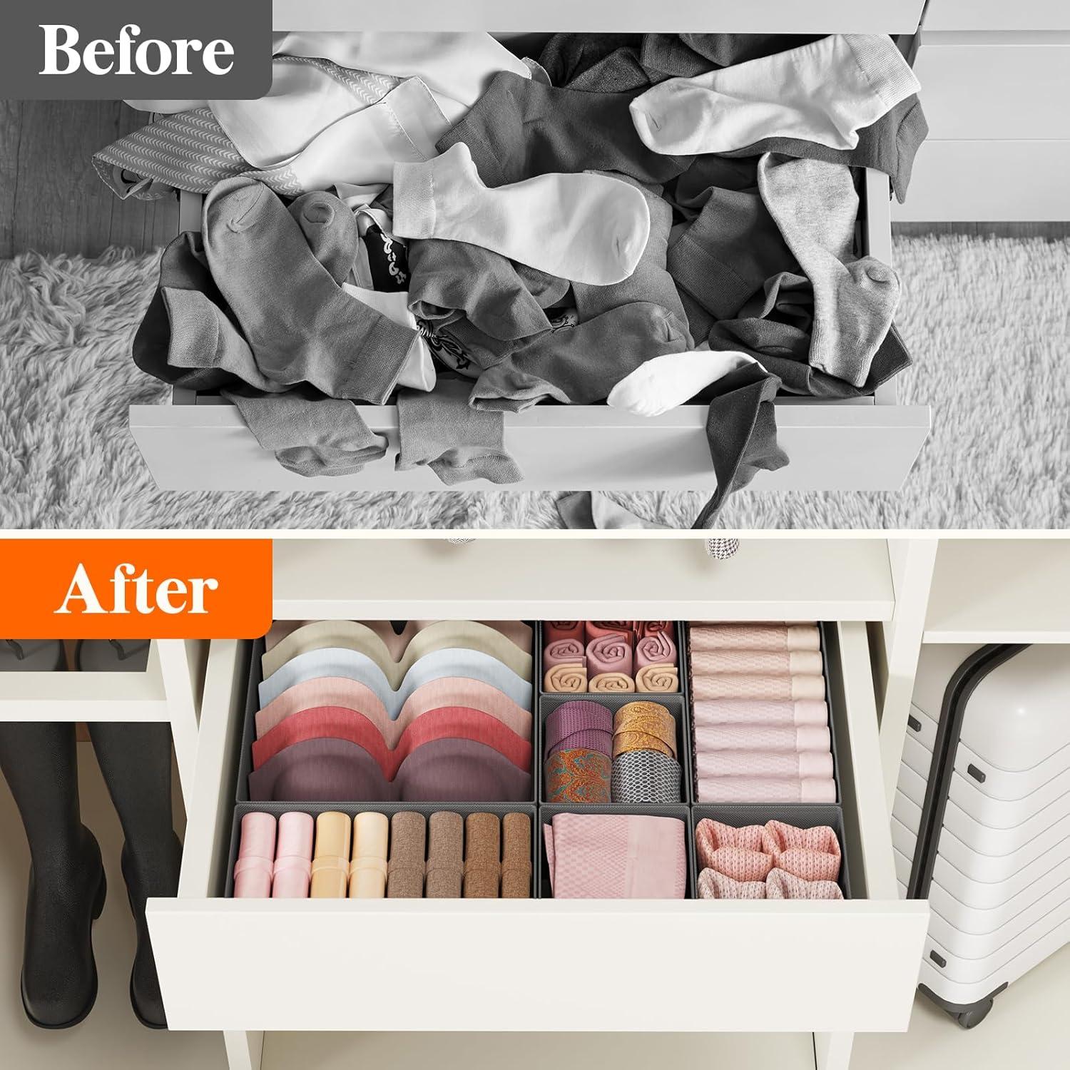 image:imageLifewit Underwear Drawer Organizer for Closet 12 Pack 3 Sizes Dresser Organizer Dividers Deep Fabric Foldable Drawer Storage Organizer Bins for Clothes Sock Bra Lingerie UndiesGray