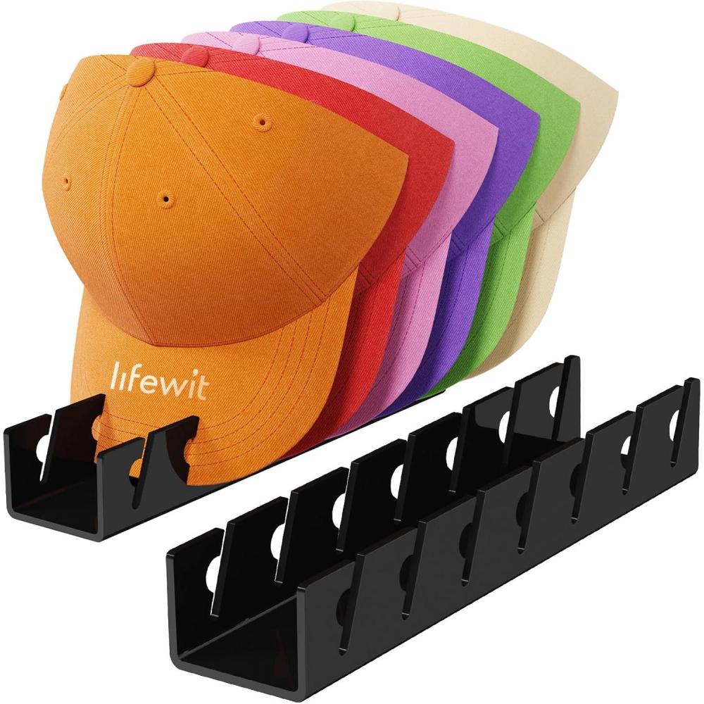 image:imageLifewit 3 Pack Hat Organizer for Baseball Caps Hat Storage Rack for 21 Ball Caps Hat Stand Shelf for Trucker Hat and Golf Cap in Closet Bedroom Dresser ClearBlack