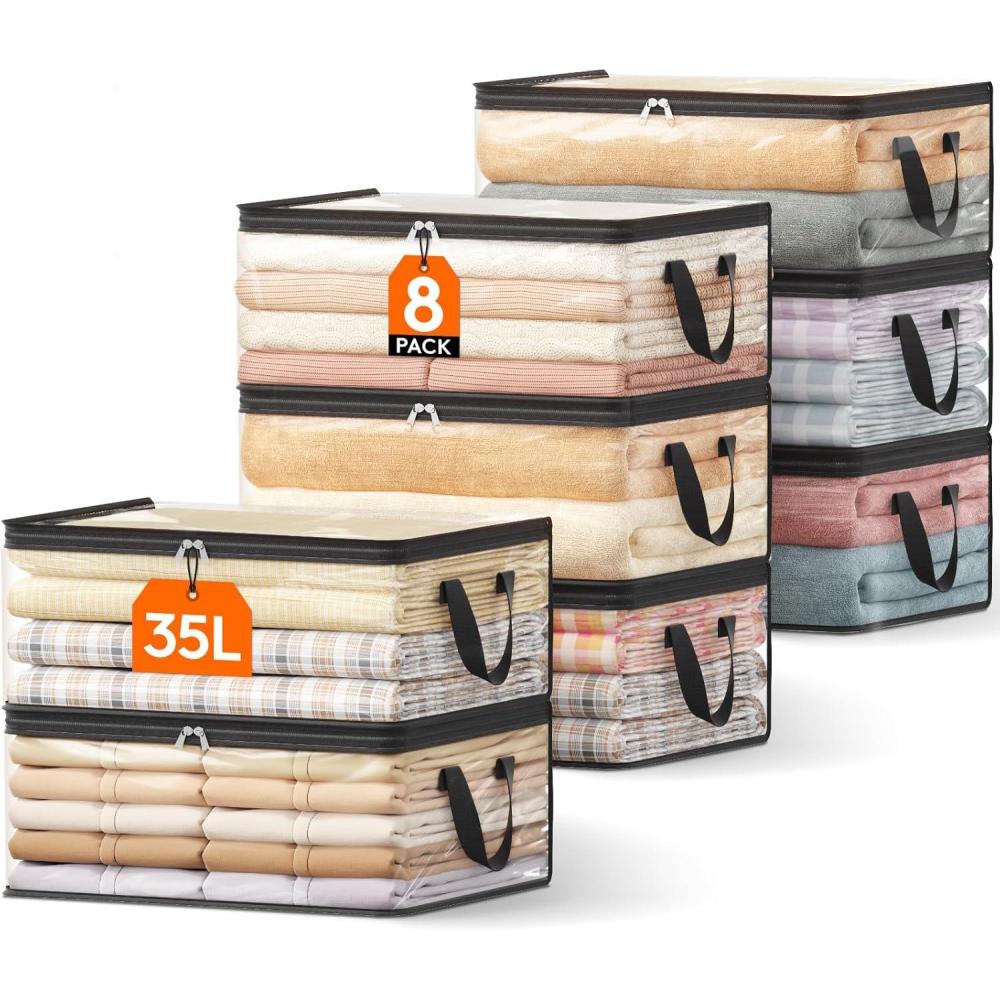 image:imageLifewit 6 Pack Clear Clothes Storage Bags 60L Plastic Blanket Vinyl Foldable Moving Bags with Zipper Closet Organizers and Storage Containers for Bedding Duvet Pillow8