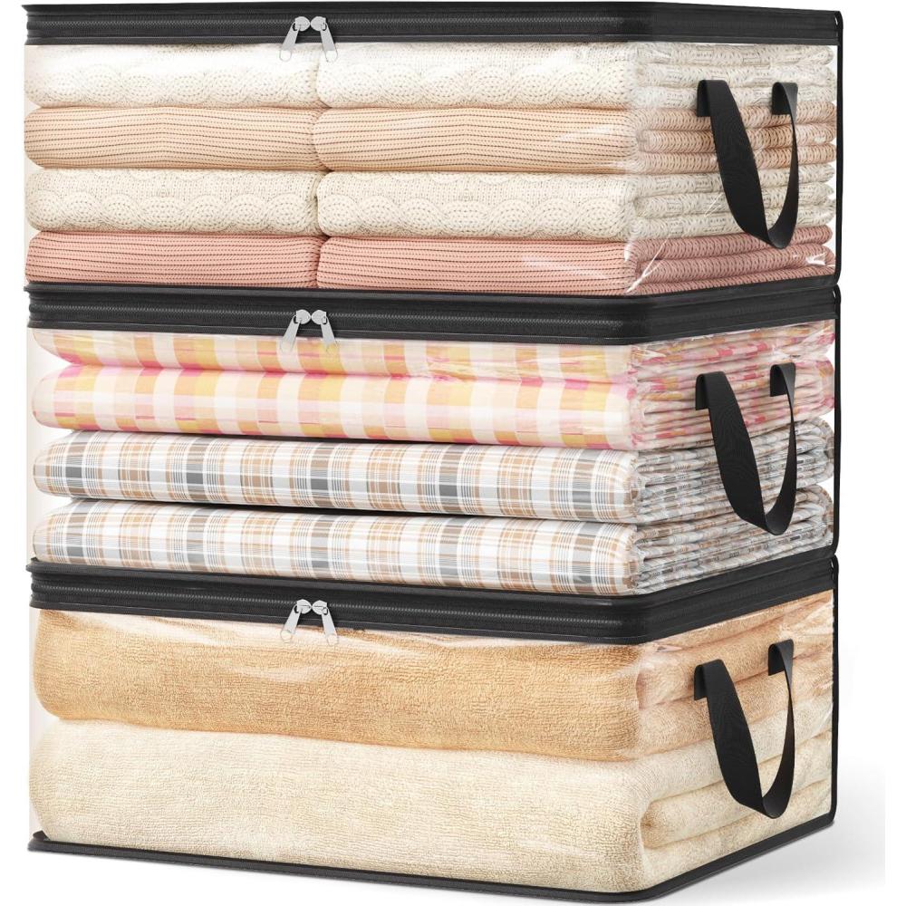 image:imageLifewit 6 Pack Clear Clothes Storage Bags 60L Plastic Blanket Vinyl Foldable Moving Bags with Zipper Closet Organizers and Storage Containers for Bedding Duvet Pillow3
