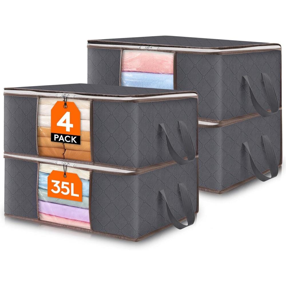 image:imageLifewit 6 Pack Clothes Storage Bag Foldable Storage Bin Closet Organizer with Reinforced Handle Sturdy Fabric Blanket Storage with Clear Window Storage Containers for Clothing Bedding Gray4