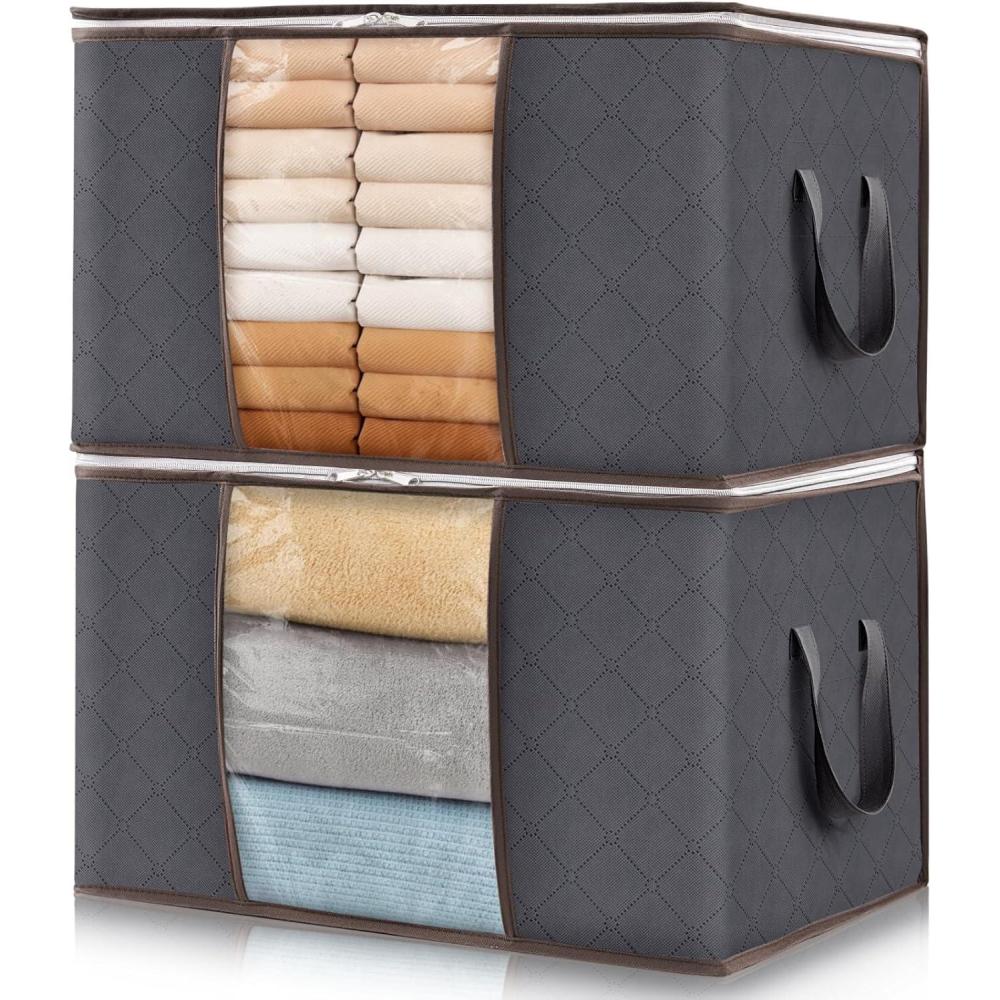 image:imageLifewit 6 Pack Clothes Storage Bag Foldable Storage Bin Closet Organizer with Reinforced Handle Sturdy Fabric Blanket Storage with Clear Window Storage Containers for Clothing Bedding Gray2