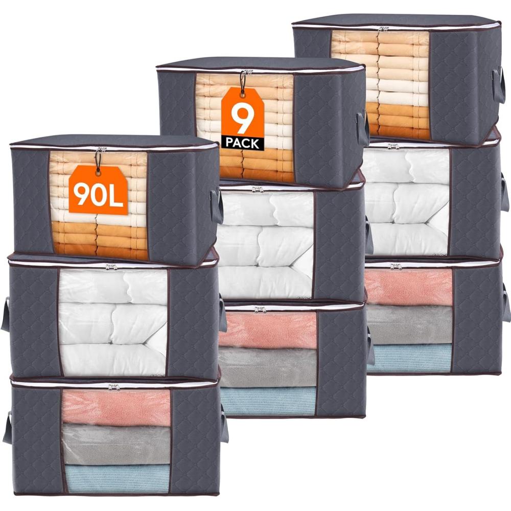 image:imageLifewit 6 Pack Clothes Storage Bag Foldable Storage Bin Closet Organizer with Reinforced Handle Sturdy Fabric Blanket Storage with Clear Window Storage Containers for Clothing Bedding Gray9