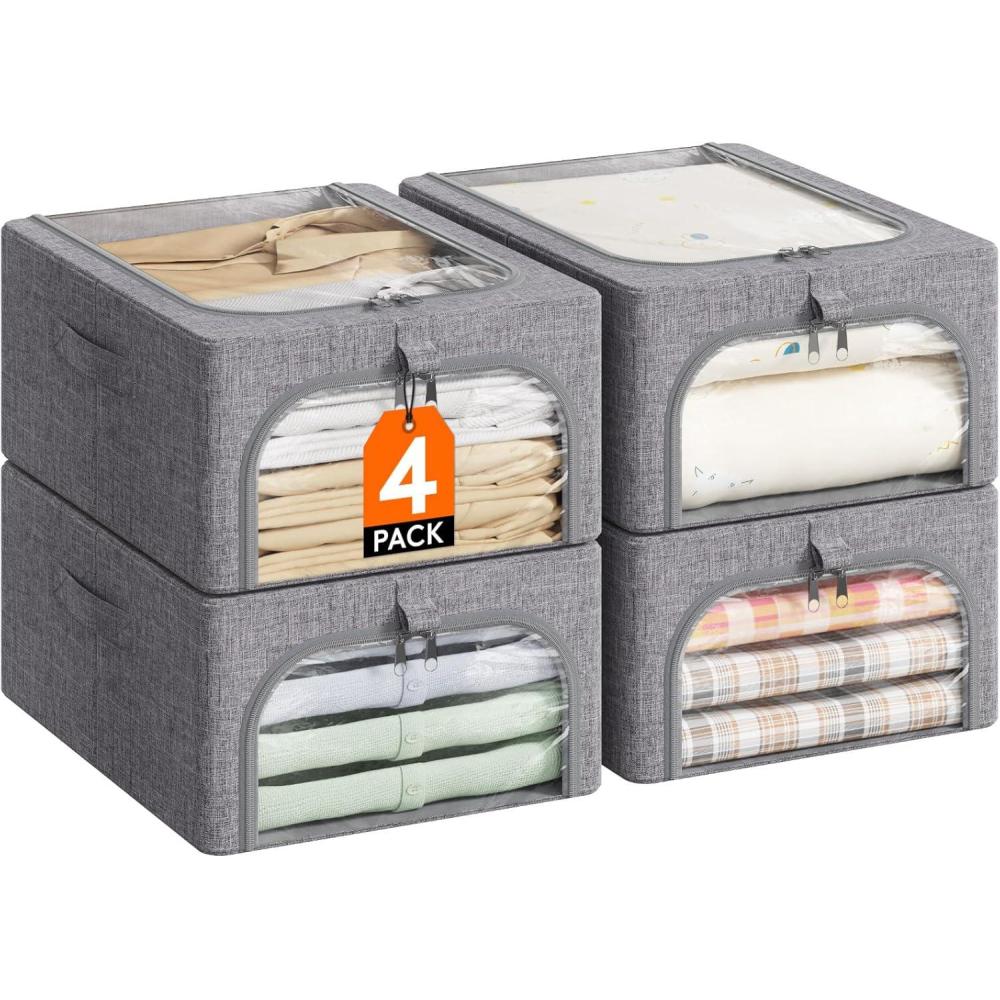image:imageLifewit Clothes Storage Bins with Metal Frame 6 Pack Fabric Stackable Storage Bags with Lids Zipper Foldable Clost Organizers Containers for Clothing Blanket Winter Cloth 40L4
