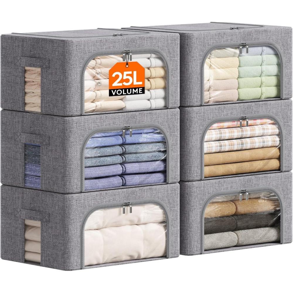 image:imageLifewit Clothes Storage Bins with Metal Frame Stackable Storage Box Foldable Clothing Storage Bins with Lids 40L Storage Bags Fabric Box Organizer with Clear Window Zippers Sturdy Handles 4 Pack6