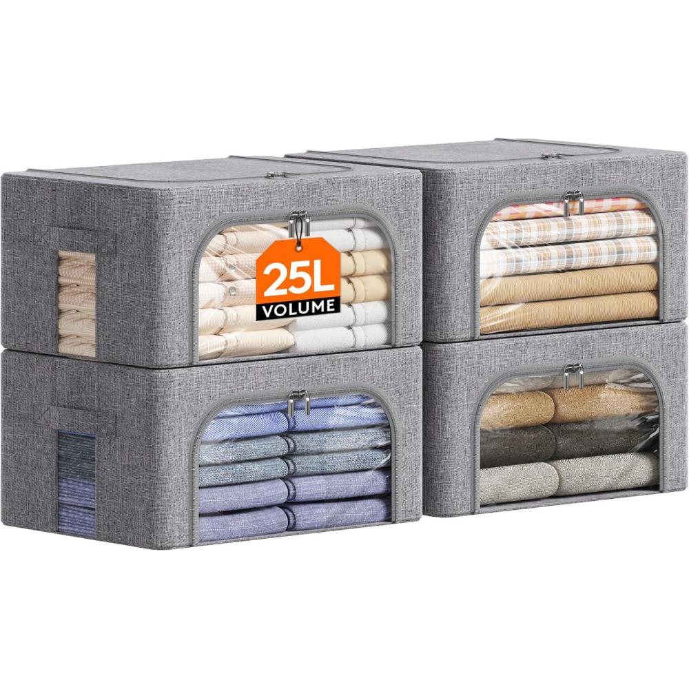 image:imageLifewit Clothes Storage Bins with Metal Frame Stackable Storage Box Foldable Clothing Storage Bins with Lids 40L Storage Bags Fabric Box Organizer with Clear Window Zippers Sturdy Handles 4 Pack4
