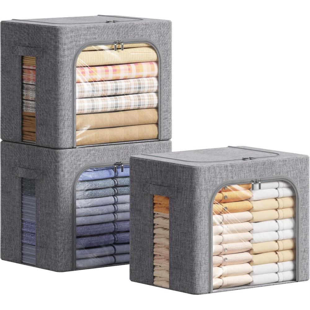 image:imageLifewit Clothes Storage Bins with Metal Frame Stackable Storage Box Foldable Clothing Storage Bins with Lids 40L Storage Bags Fabric Box Organizer with Clear Window Zippers Sturdy Handles 4 Pack3