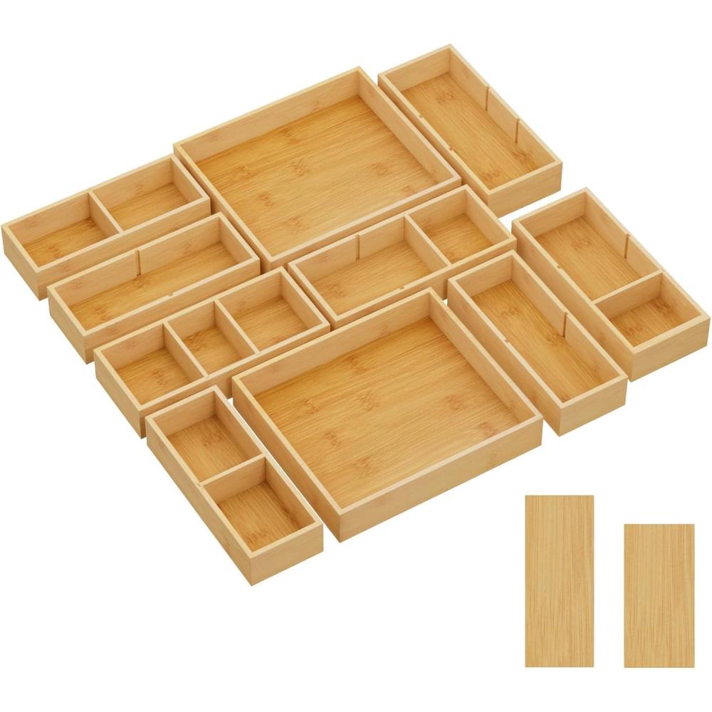 image:imageLifewit Drawer Organizer 15 Pack33 Grid with 18 Inserts Wooden Adjustable Desk Drawer Divider Trays Storage Bins for Makeup Kitchen Utensils Vanity Accessories in OfficeBathroomBedroom10
