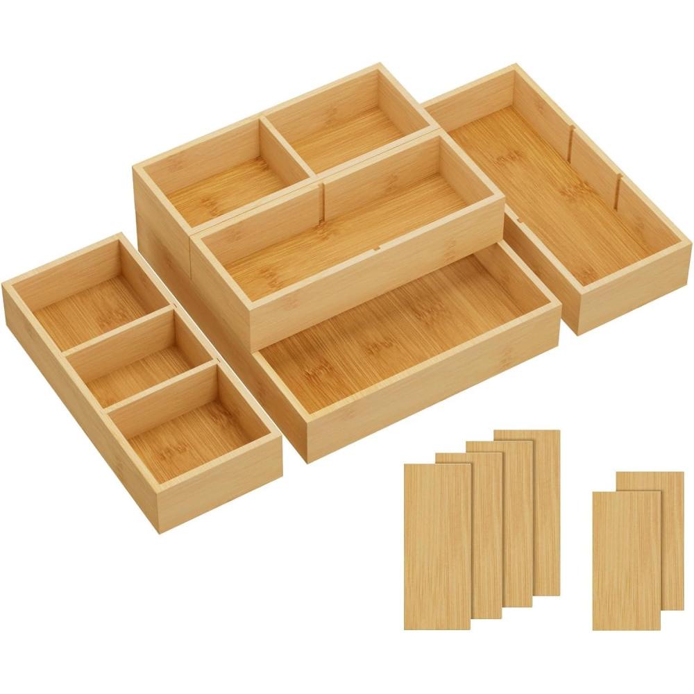 image:imageLifewit Drawer Organizer 15 Pack33 Grid with 18 Inserts Wooden Adjustable Desk Drawer Divider Trays Storage Bins for Makeup Kitchen Utensils Vanity Accessories in OfficeBathroomBedroom5