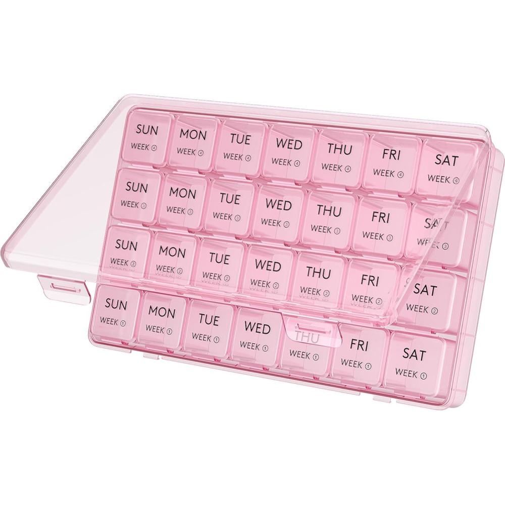 image:imageLifewit Monthly Pill Organizer 28 Day Pill Box 4 Weeks One Month Vitamin Cases Large Compartments Medicine Organizer for Fish Oils Supplements 28 Grids BlackPink
