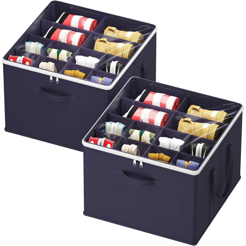 image:imageLifewit Shoe Storage Organizer for Closet Fabric Large Shoe Box Storage Containers with Clear Cover Foldable Bins for Boots Heels Sneakers Fits 2432 Pairs Each 1216 Pairs 2 Pack GrayBlue