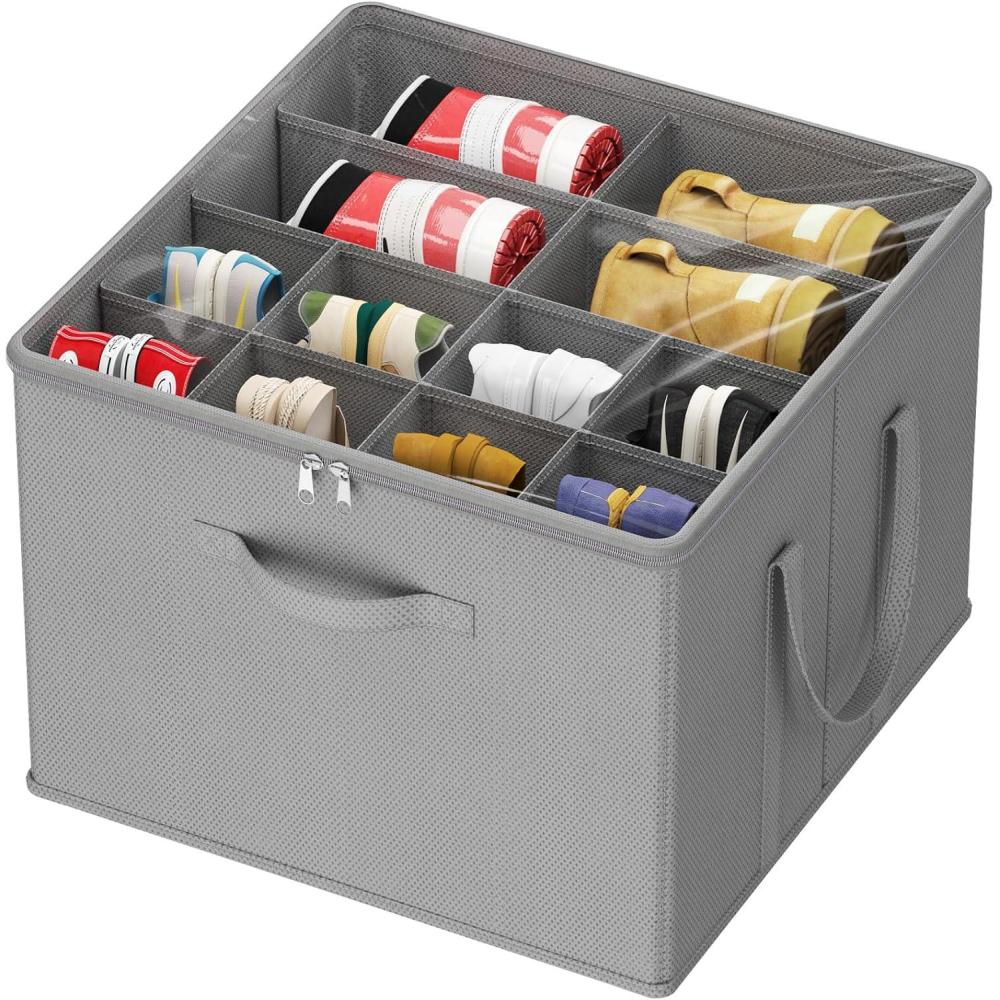 image:imageLifewit Shoe Storage Organizer for Closet Fabric Large Shoe Box Storage Containers with Clear Cover Foldable Bins for Boots Heels Sneakers Fits 2432 Pairs Each 1216 Pairs 2 Pack GrayLight Gray
