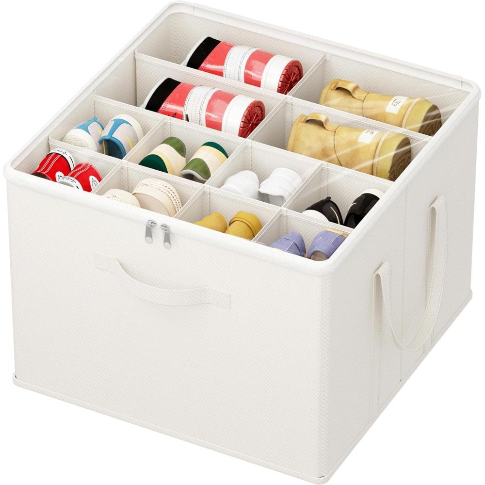 image:imageLifewit Shoe Storage Organizer for Closet Fabric Large Shoe Box Storage Containers with Clear Cover Foldable Bins for Boots Heels Sneakers Fits 2432 Pairs Each 1216 Pairs 2 Pack GrayWhite