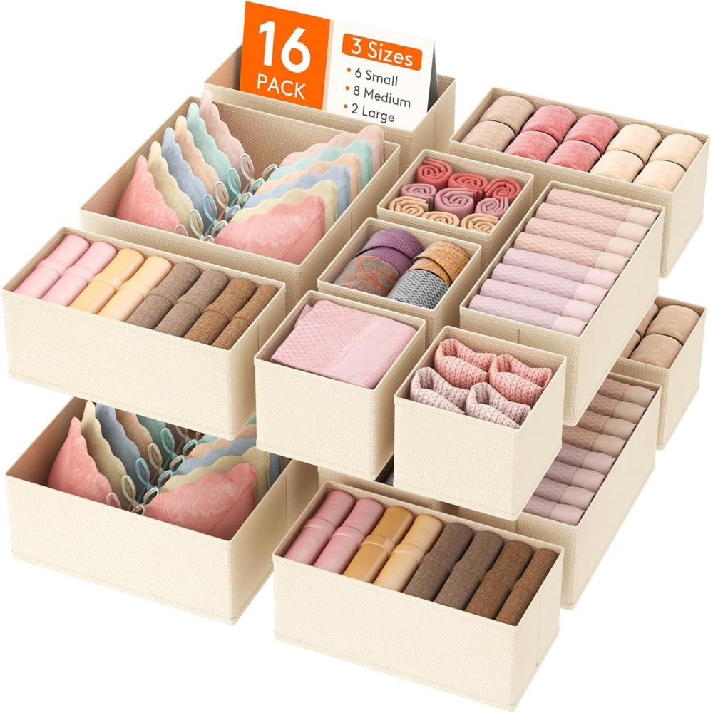 image:imageLifewit Underwear Drawer Organizer for Closet 12 Pack 3 Sizes Dresser Organizer Dividers Deep Fabric Foldable Drawer Storage Organizer Bins for Clothes Sock Bra Lingerie UndiesKhaki