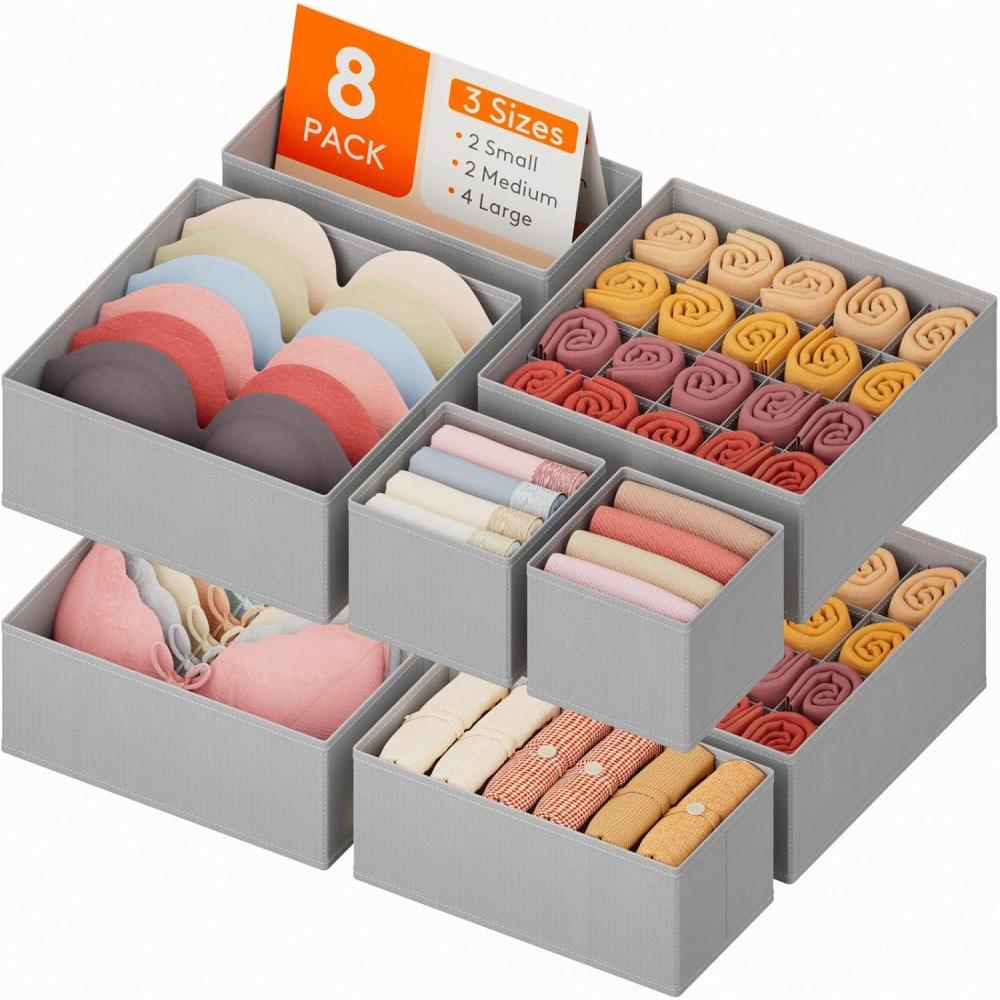 image:imageLifewit Underwear Drawer Organizer for Closet 12 Pack 3 Sizes Dresser Organizer Dividers Deep Fabric Foldable Drawer Storage Organizer Bins for Clothes Sock Bra Lingerie UndiesLight Gray