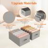 Lifewit 3 Pack Clothes Organizer, 6 Grids Closet Jean Storage Bins with Handles and Support Boards, Foldable Drawer Organizer for Sweater, Pants, T-shirt, Dress, Grey, Size 16.5”x10.6”x7.1”(4)