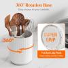 Lifewit 7.5″ Plastic Utensil Holder for Kitchen Counter, Cooking Silverware Caddy with Non-Slip Rotating Base, 3 Compartment Spoon Spatula Cutlery Flatware Organizer with Dry Draining, White, 1 Pack(White)