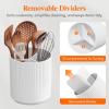 Lifewit 7.5″ Plastic Utensil Holder for Kitchen Counter, Cooking Silverware Caddy with Non-Slip Rotating Base, 3 Compartment Spoon Spatula Cutlery Flatware Organizer with Dry Draining, White, 1 Pack(White)