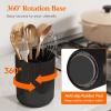 Lifewit 7.5″ Plastic Utensil Holder for Kitchen Counter, Cooking Silverware Caddy with Non-Slip Rotating Base, 3 Compartment Spoon Spatula Cutlery Flatware Organizer with Dry Draining, White, 1 Pack(Black)
