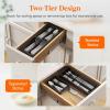 Lifewit Compact Silverware Organizer for Kitchen Drawer, Narrow Flatware Tray Holder, Plastic Cutlery Spoons, Forks and Knives Storage, White&Gray, 1 Pack(Black)