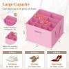 Lifewit Shoe Storage Organizer for Closet, Fabric Large Shoe Box Storage Containers with Clear Cover, Foldable Bins for Boots Heels Sneakers Fits 24-32 Pairs (Each 12-16 Pairs) 2 Pack Gray(Pink)