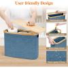 Lifewit Toilet Paper Storage Holder for 12 to 16 Rolls, Free Standing Toilet Paper Basket Stand with Bamboo Lid, Collapsible Fabric Bathroom Organizer Box for Mega Rolls, 30L, Extra Large, White(Dark Blue)