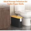 Lifewit Toilet Paper Storage Holder for 12 to 16 Rolls, Free Standing Toilet Paper Basket Stand with Bamboo Lid, Collapsible Fabric Bathroom Organizer Box for Mega Rolls, 30L, Extra Large, White(Black)