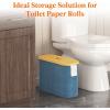 Lifewit Toilet Paper Storage Holder for 12 to 16 Rolls, Free Standing Toilet Paper Basket Stand with Bamboo Lid, Collapsible Fabric Bathroom Organizer Box for Mega Rolls, 30L, Extra Large, White(Dark Blue)