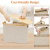 Lifewit Toilet Paper Storage Holder for 12 to 16 Rolls, Free Standing Toilet Paper Basket Stand with Bamboo Lid, Collapsible Fabric Bathroom Organizer Box for Mega Rolls, 30L, Extra Large, White(Beige)