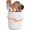 Lifewit 7.5″ Plastic Utensil Holder for Kitchen Counter, Cooking Silverware Caddy with Non-Slip Rotating Base, 3 Compartment Spoon Spatula Cutlery Flatware Organizer with Dry Draining, White, 1 Pack(White)