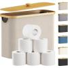 Lifewit Toilet Paper Storage Holder for 12 to 16 Rolls, Free Standing Toilet Paper Basket Stand with Bamboo Lid, Collapsible Fabric Bathroom Organizer Box for Mega Rolls, 30L, Extra Large, White(Beige)