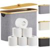 Lifewit Toilet Paper Storage Holder for 12 to 16 Rolls, Free Standing Toilet Paper Basket Stand with Bamboo Lid, Collapsible Fabric Bathroom Organizer Box for Mega Rolls, 30L, Extra Large, White(Gray)