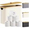 Lifewit Toilet Paper Storage Holder for 12 to 16 Rolls, Free Standing Toilet Paper Basket Stand with Bamboo Lid, Collapsible Fabric Bathroom Organizer Box for Mega Rolls, 30L, Extra Large, White(White)