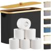 Lifewit Toilet Paper Storage Holder for 12 to 16 Rolls, Free Standing Toilet Paper Basket Stand with Bamboo Lid, Collapsible Fabric Bathroom Organizer Box for Mega Rolls, 30L, Extra Large, White(Black)