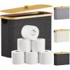 Lifewit Toilet Paper Storage Holder for 12 to 16 Rolls, Free Standing Toilet Paper Basket Stand with Bamboo Lid, Collapsible Fabric Bathroom Organizer Box for Mega Rolls, 30L, Extra Large, White(Dark Gray)