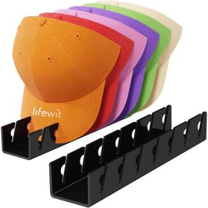 Lifewit 3 Pack Hat Organizer for Baseball Caps, Hat Storage Rack for 21 Ball Caps, Hat Stand Shelf for Trucker Hat and Golf Cap in Closet, Bedroom, Dresser, Clear(Black)