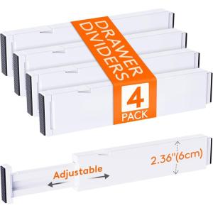 Lifewit 5 Pack Clothes Drawer Dividers 2.36″ High, 11″-17″ Adjustable Drawer Organizer for Clothing/Makeup, Plastic Expandable Separators in Kitchen/Dresser/Bathroom/Office Organization & Storage(4)