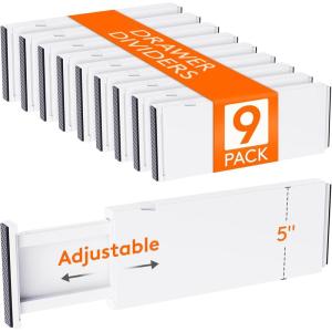 Lifewit 5 Pack Clothes Drawer Dividers 2.36″ High, 11″-17″ Adjustable Drawer Organizer for Clothing/Makeup, Plastic Expandable Separators in Kitchen/Dresser/Bathroom/Office Organization & Storage(9)