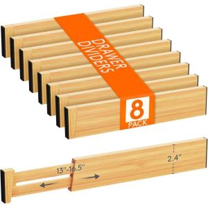 Lifewit 6 Pack 6″ Deep Bamboo Drawer Dividers, 17.5-22″ Expandable Drawer Organisers for Clothes, Adjustable Dresser Drawer Divider, Clothing Drawers Separators for Dresser, Bedroom, Bathroom, Office(8)