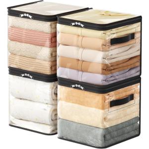 Lifewit 6 Pack Clear Clothes Storage Bags, 60L Plastic Blanket Vinyl Foldable Moving Bags with Zipper, Closet Organizers and Storage Containers for Bedding, Duvet, Pillow(4)