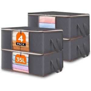 Lifewit 6 Pack Clothes Storage Bag, Foldable Storage Bin Closet Organizer with Reinforced Handle, Sturdy Fabric Blanket Storage with Clear Window, Storage Containers for Clothing, Bedding, Gray(4)