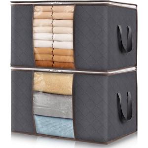 Lifewit 6 Pack Clothes Storage Bag, Foldable Storage Bin Closet Organizer with Reinforced Handle, Sturdy Fabric Blanket Storage with Clear Window, Storage Containers for Clothing, Bedding, Gray(2)