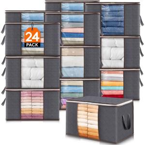 Lifewit 6 Pack Clothes Storage Bag, Foldable Storage Bin Closet Organizer with Reinforced Handle, Sturdy Fabric Blanket Storage with Clear Window, Storage Containers for Clothing, Bedding, Gray(24)