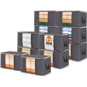 Lifewit 6 Pack Clothes Storage Bag, Foldable Storage Bin Closet Organizer with Reinforced Handle, Sturdy Fabric Blanket Storage with Clear Window, Storage Containers for Clothing, Bedding, Gray(12)
