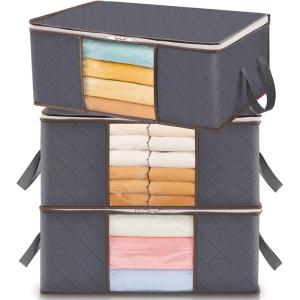 Lifewit 6 Pack Clothes Storage Bag, Foldable Storage Bin Closet Organizer with Reinforced Handle, Sturdy Fabric Blanket Storage with Clear Window, Storage Containers for Clothing, Bedding, Gray(3)