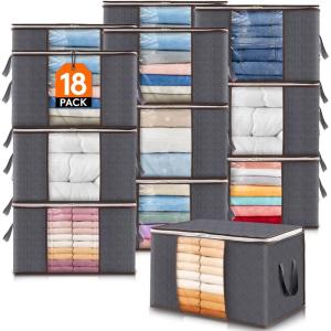 Lifewit 6 Pack Clothes Storage Bag, Foldable Storage Bin Closet Organizer with Reinforced Handle, Sturdy Fabric Blanket Storage with Clear Window, Storage Containers for Clothing, Bedding, Gray(18)
