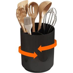 Lifewit 7.5″ Plastic Utensil Holder for Kitchen Counter, Cooking Silverware Caddy with Non-Slip Rotating Base, 3 Compartment Spoon Spatula Cutlery Flatware Organizer with Dry Draining, White, 1 Pack(Black)
