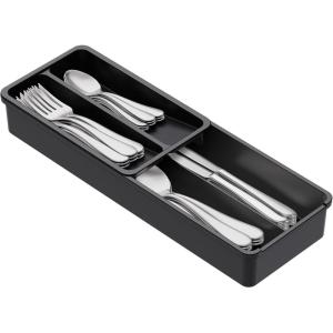 Lifewit Compact Silverware Organizer for Kitchen Drawer, Narrow Flatware Tray Holder, Plastic Cutlery Spoons, Forks and Knives Storage, White&Gray, 1 Pack(Black)