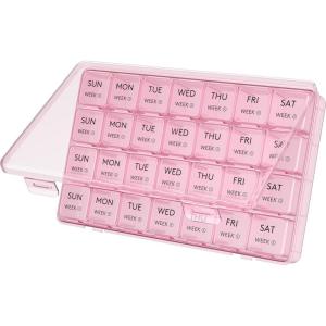 Lifewit Monthly Pill Organizer, 28 Day Pill Box, 4 Weeks One Month Vitamin Cases, Large Compartments Medicine Organizer for Fish Oils, Supplements, 28 Grids, Black(Pink)